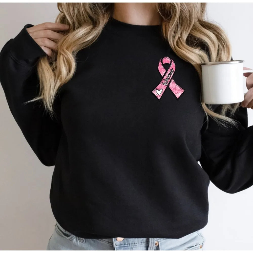 Breast Cancer Warrior Sweatshirt in October We Wear Pink Crewneck Hope Pink Ribbon Sweater Cancer Survivor Women Gift Clothing