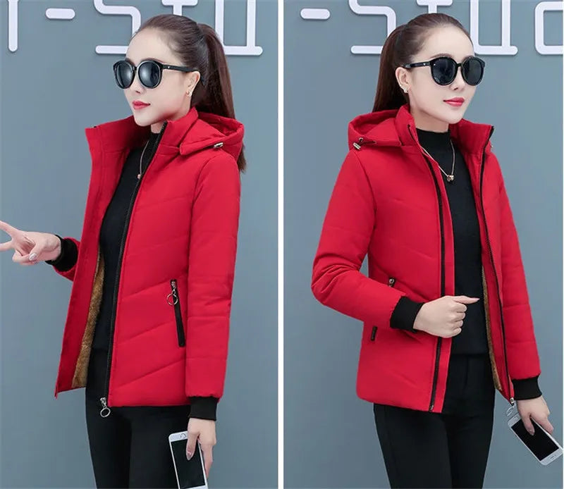 2025 New Women Add Velvet Cotton Jacket Female Winter Fleece Warm Hood Fashion Coat Ladies Down Padded Jackets M- 5XL Coat