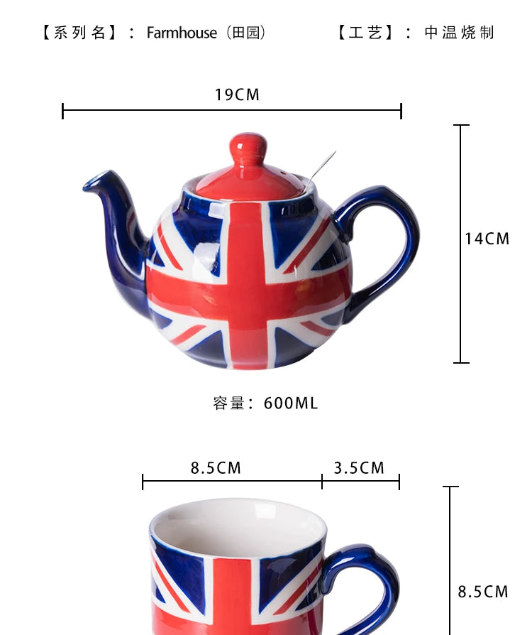 London Pottery Hand-painted flag Series 2 Cup Teapot British 600ml Ceramic Teapot with Stainless Infuser for Loose Tea Tea Set