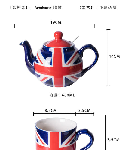 London Pottery Hand-painted flag Series 2 Cup Teapot British 600ml Ceramic Teapot with Stainless Infuser for Loose Tea Tea Set