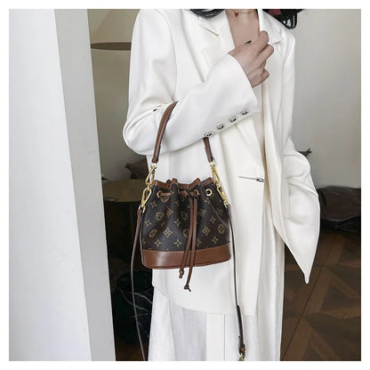 2026 Lady Luxurious Retro Bucket Bag-Shoulder Sling Bag, Backpack, Handbag, Print Drawstring Shoulder bag, Casual Versatile