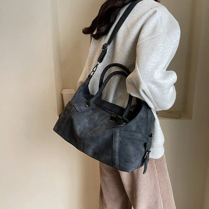 Retro Distressed Suede Texture Boston Hobo Bag Large Capacity Tote Handbag Shoulder Crossbody Bag for Women Daily Commute Trave