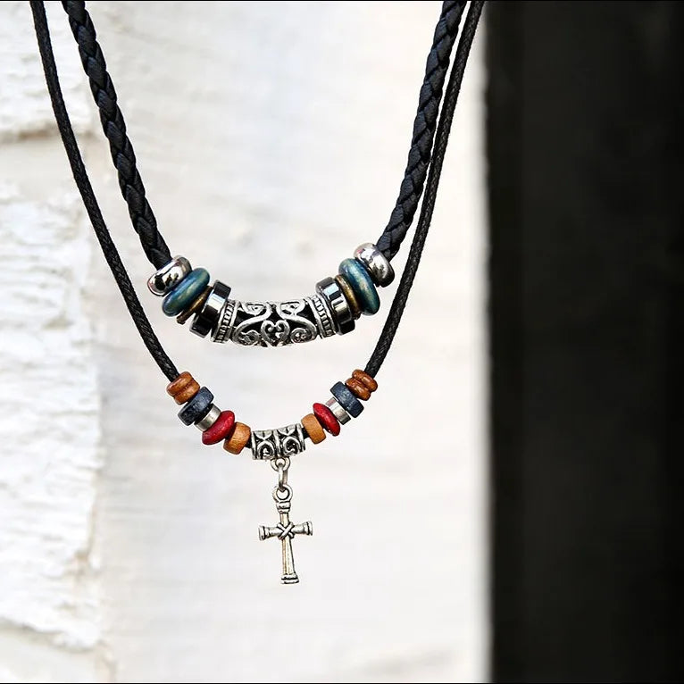 Collana Uomo Artificial Leather Rope Beaded Necklace Men Collier Homme Arrow Pendant Necklace For Men Jewelry Collar Hombre