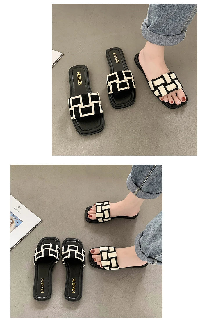 Summer 2025 Braided Flip-flops Women's Open-toe Wear Temperament with Chunky Fashion Slippers, Beach Shoes, Women's Shoes