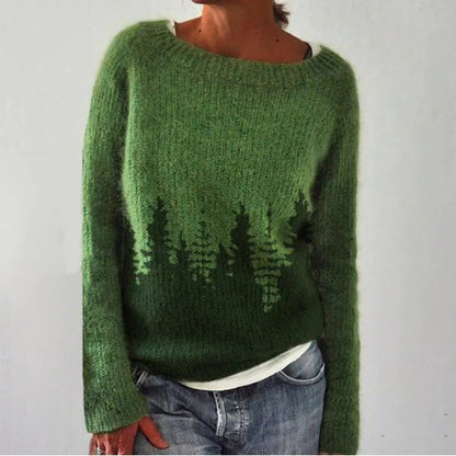 2025 Spring Knitted Women Sweater Print O-neck Long Sleeve Casual Loose Sweaters Female Winter Elegant Trendy Ladies Clothes