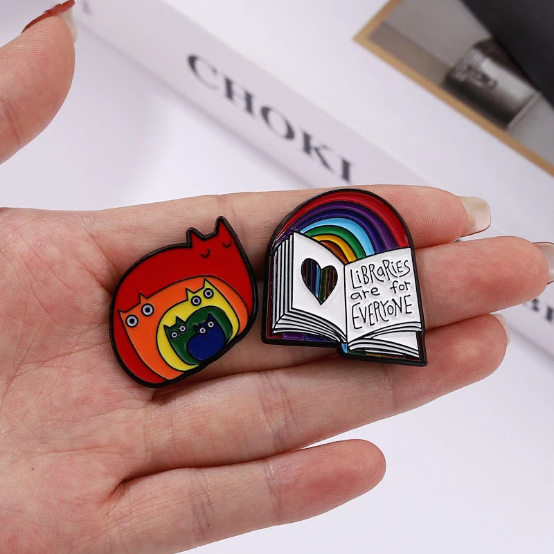 Rainbow Heart Enamel Pin Pride Tooth Book Cats Brooches Collar Badge LGBTQ Love is Love Gay Lesbian Jewelry Gift