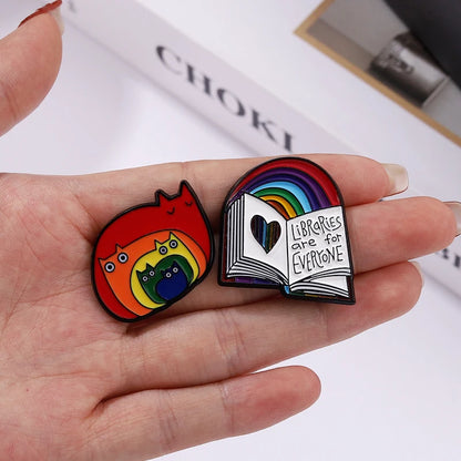 Rainbow Heart Enamel Pin Pride Tooth Book Cats Brooches Collar Badge LGBTQ Love is Love Gay Lesbian Jewelry Gift