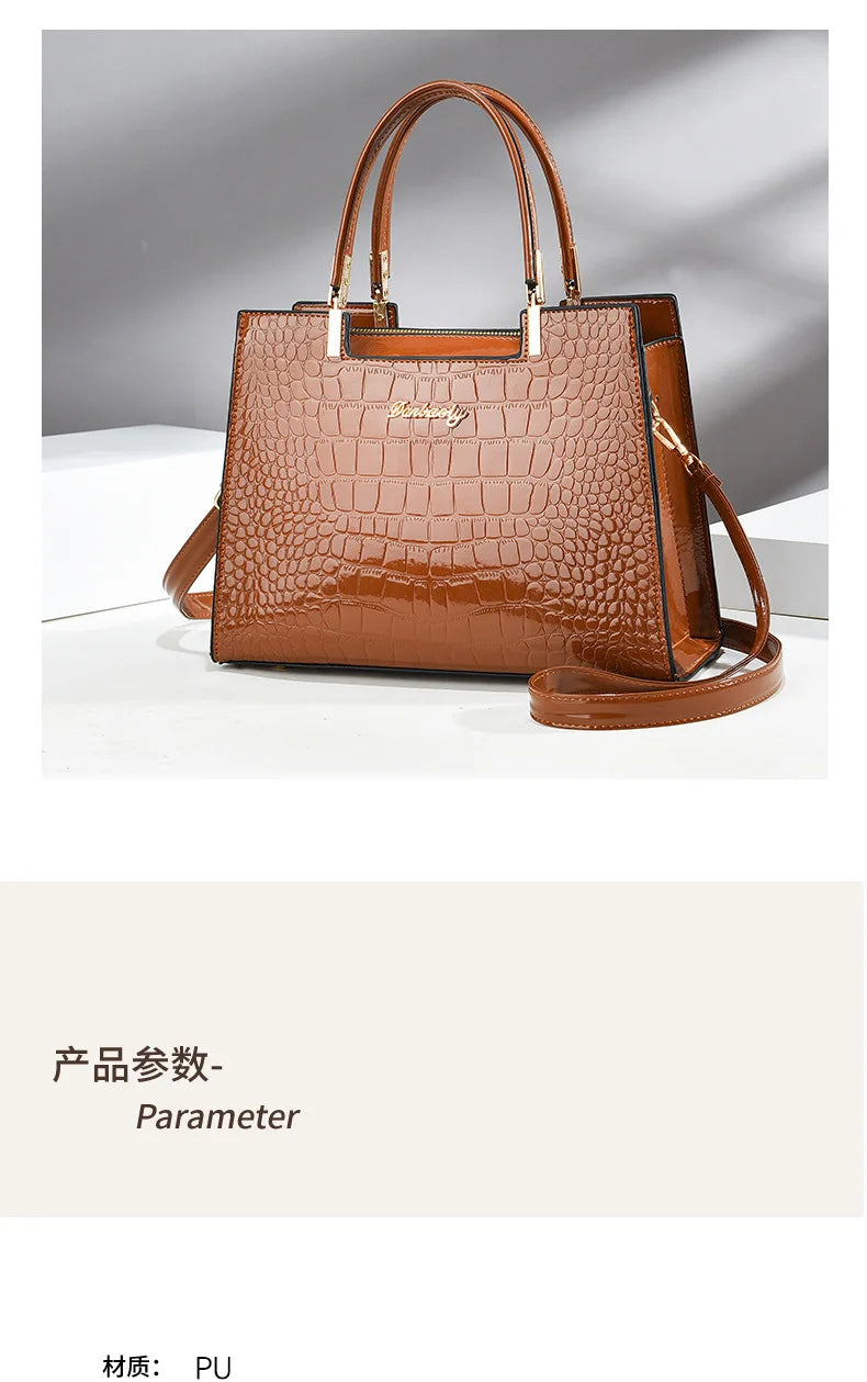 Luxury Bright Leather Ladies HandBags High-end Crocodile  Messenger Bags Boston Ladies Shopping Shoulder Tote Bags Crossbody Bag