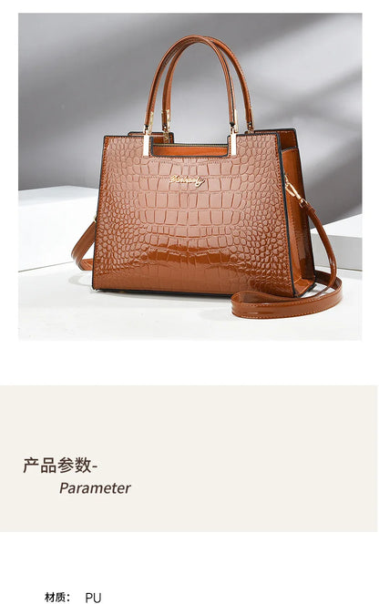 Luxury Bright Leather Ladies HandBags High-end Crocodile  Messenger Bags Boston Ladies Shopping Shoulder Tote Bags Crossbody Bag