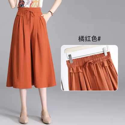 High Waist Wide Leg Seven-Foot Pants Women's Summer 2026 New Style Loose Comfortable Casual Trousers Skirt Pants