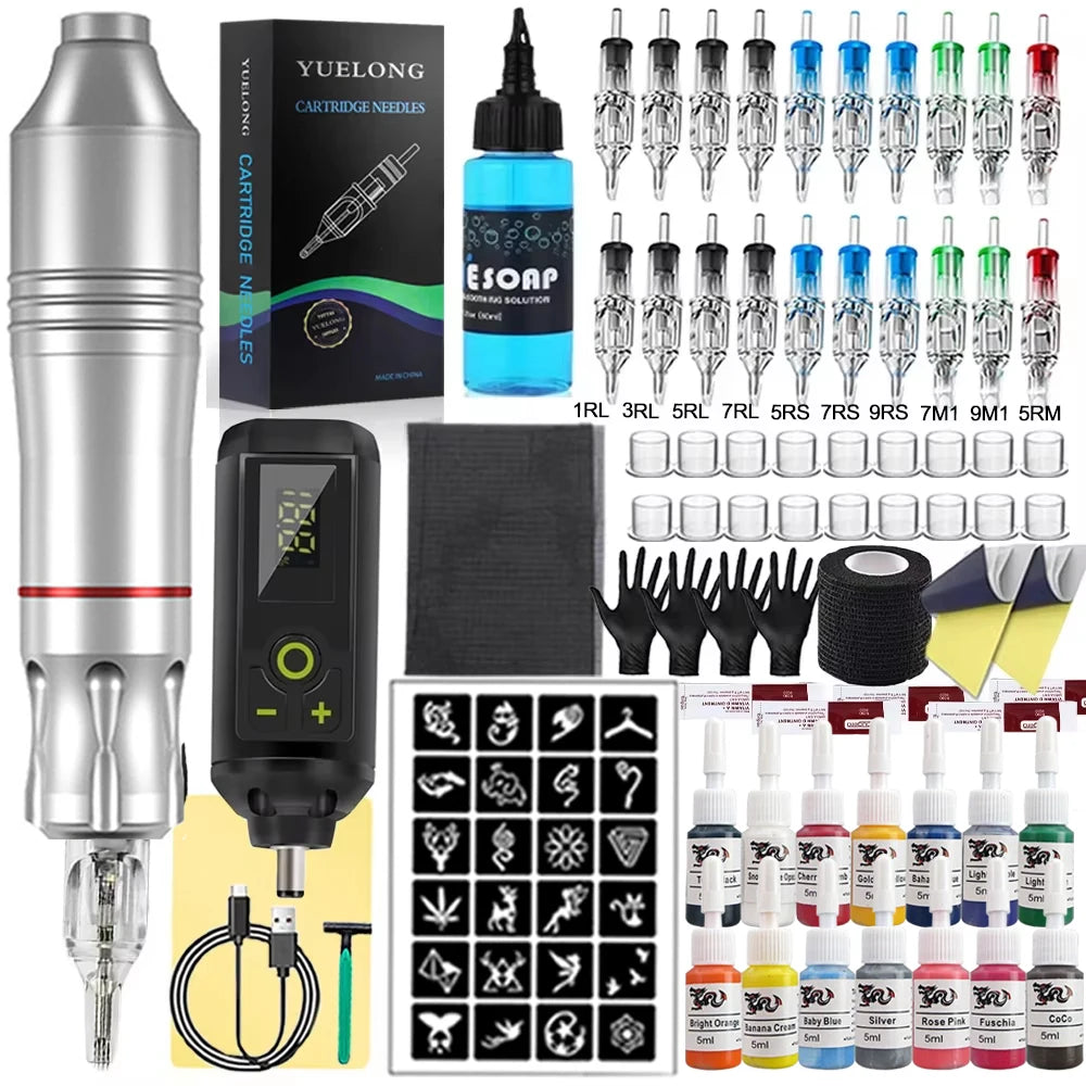 Wireless Tattoo Machine Kit Tattoo Pen with Mini Tattoo Battary Cartridge Needle Set Permanent Makeup Tool for Tattoo Artist