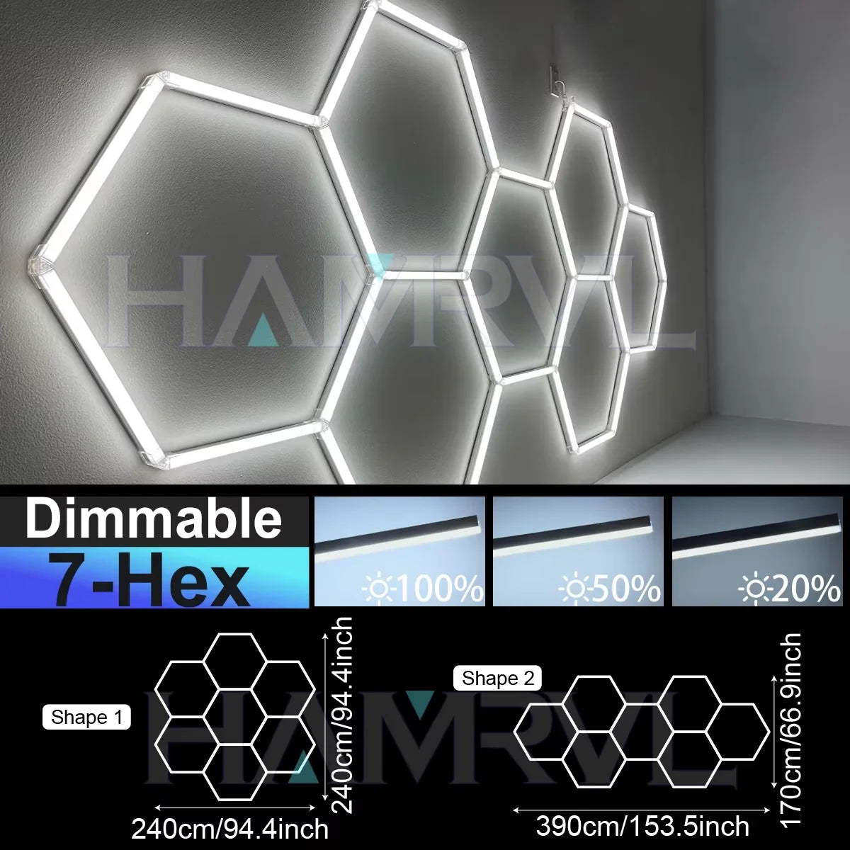 Hexagon Dimmable LED Ceiling Light Modern Honeycomb Panel with 3-Level Dimming 100%/50%/20% for Living Room Bedroom Salon Garage