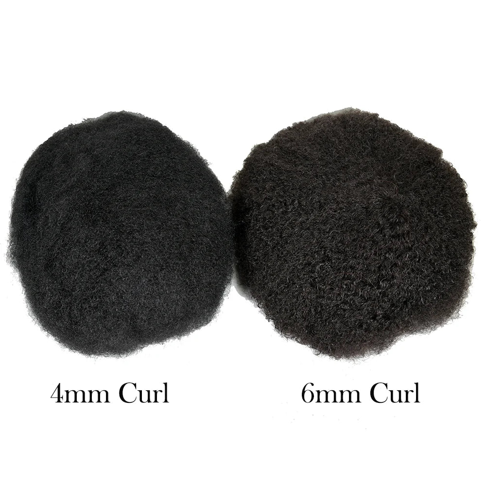 10x8 Inch Full French Lace Afro Curly Topee for Men Human Hair Prosthesis 6mm Wave Black African Men's Wig Replacement System