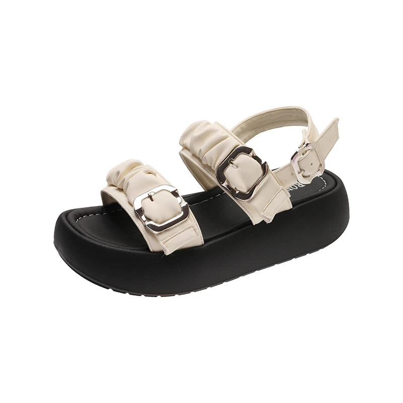 Designer's One Word Buckle Thick Bottom Women's Sandals Luxury Women's Shoes Round Head Fish Mouth Shoes Sponge Bottom Sandals