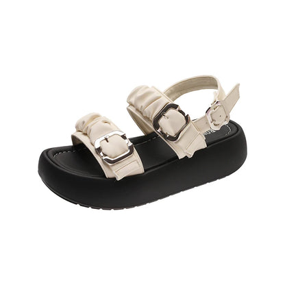 Designer's One Word Buckle Thick Bottom Women's Sandals Luxury Women's Shoes Round Head Fish Mouth Shoes Sponge Bottom Sandals
