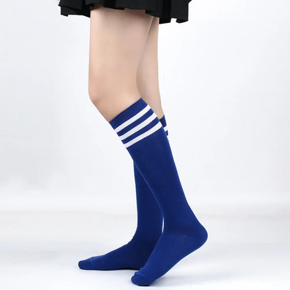 Middle Tube Sock Women Striped Knee High Ladies Japanese Harajuku College Style Cotton Summer Calf Sock Black White Female Gift