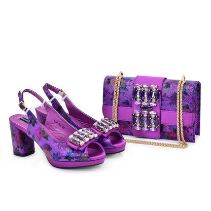 New Arrival Italian Shoes with Matching Bags for Nigeria Women Luxury Shoe and Bag Set for Party in Women Rhinestone Party Pumps