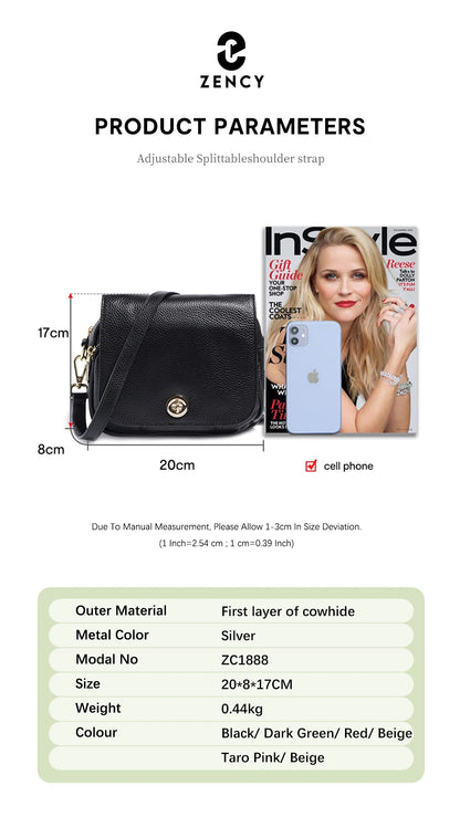 Zency Women Soft Leather Elegant Small Handbags Roomy Crossbody Bag With High Quality Vintage Hardware For Girls Leisure Purses