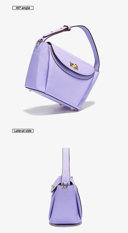 Zency Luxury Genuine Leather Tote Bag For Women Elegant High End Bag Shoulder Crossbody Handbag Top Handle Bags Noble Purple Bag
