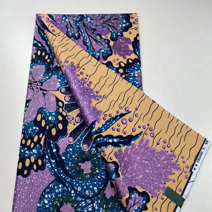 New African Wax Print Fabric Ankara Kitenge Pagne Loincloth Batik Wholesale Golden Glitter Grand 100Cotton Material For Sew 6yar