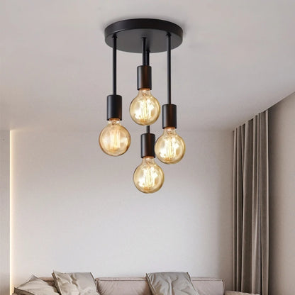 1Pc black modern 4 E27 bulb base ceiling light, suitable for bedroom, kitchen, hallway, corridor chandelier(without bulb)