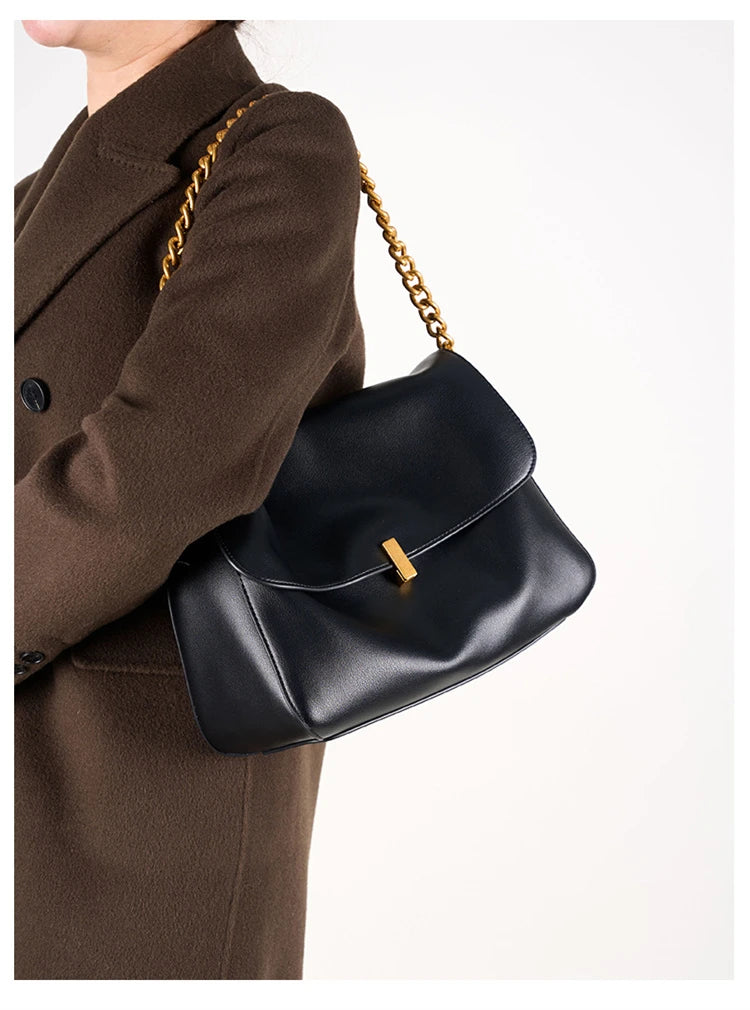 Toptrends Genuine Leather Large Chain Shoulder For Women 2026 Luxury Designer Office Messenger Bags Satchel Cow Ladies Handbags