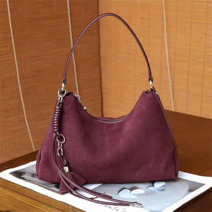 Hifashion Vintage Matte Suede Genuine Leather Underarm Shoulder Bags For Women 2025 Luxury Designer Hobo Tote Ladies Handbags