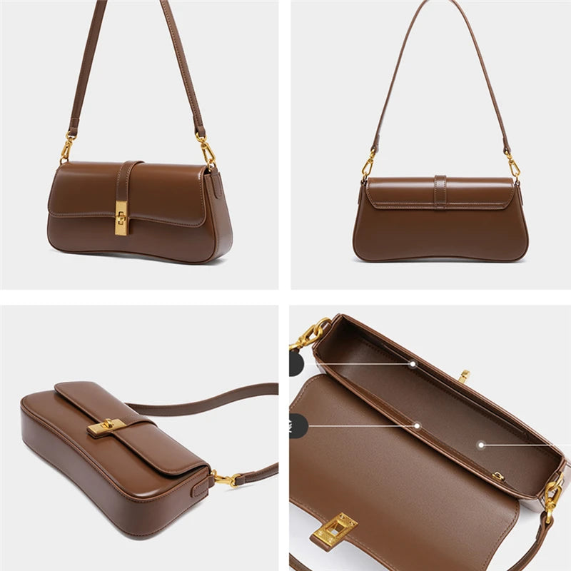 Toptrends Elegant Genuine Leather Underarm Shoulder Bags For Women 2025 Luxury Designer Crossbody Purses Saddle Ladies Handbags