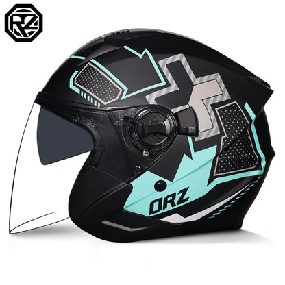 ORZ Motorcycle Helmet Half Face Double Lens Moto Four Seasons Men Women Street Fashion Helmet Capacete De Moto Safety