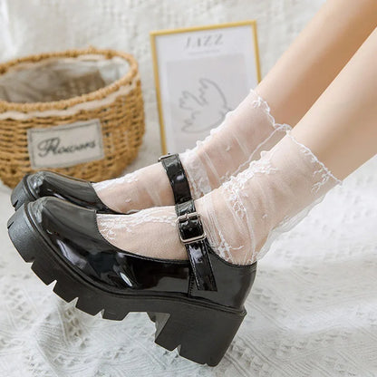 Women's Harajuku Ladies Breathable Transparent Floral Lace Socks Sweet Mesh Fishnet Socks Soft Funny Socks Hosiery Sox