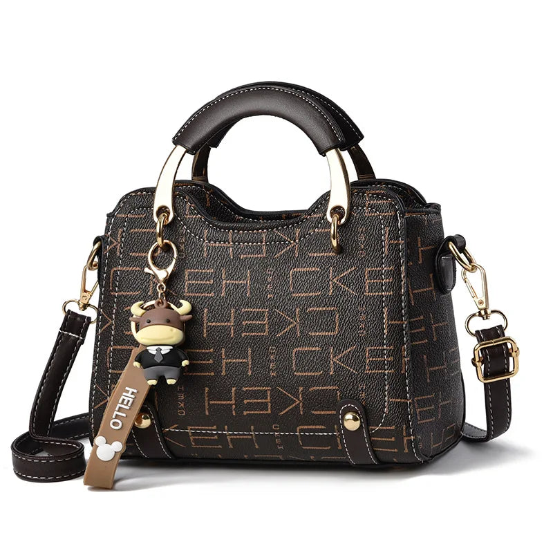 New with Printed Letters Women Square Handbag Messenger Bags with Pendant Office Ladies Bags Female Crossbody Shoulder Bags