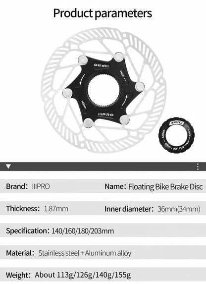 IIIPRO Bike Brake Floating Rotor 140/160/180/203mm Center Lock Brake Disc Ultralight High Strength abstract heat Disc Bike Part