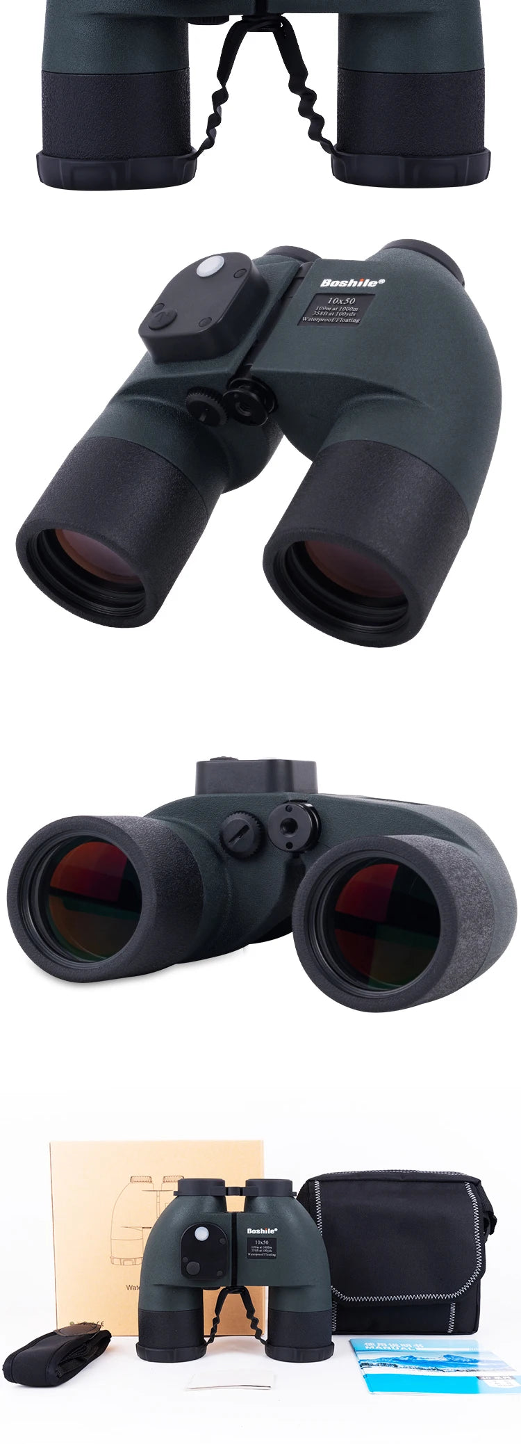 Nautical Binoculars Boshile 10x50 Rangefinder Compass Telescope High Powered Nitrogen Waterproof Coordinates Distance