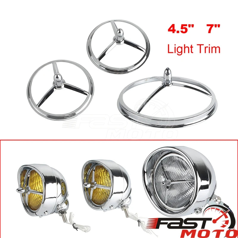 Motorcycle 7'' Headlight Bullet Trim Ring 4.5'' Auxiliary Fog Light Cover For Harley Touring Road King Dyna Softail Heritage