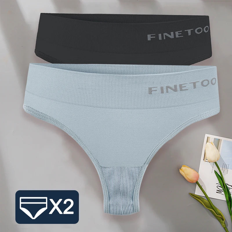 FINETOO 2PCS/Set M-2XL Bodyshaper G-String Panties Women Slim Underwear Female Lingerie Sexy Lady Thongs High Waist Underpants