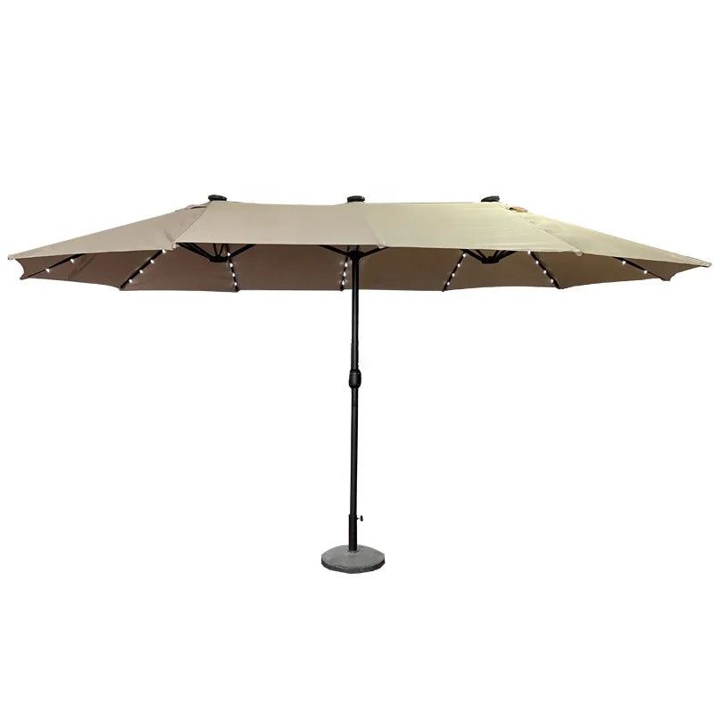 L  New Design Outdoor LED  Solar Powered Parasol 15ft Large Patio Garden Porch Double-sided Umbrella Table Twins Parasol