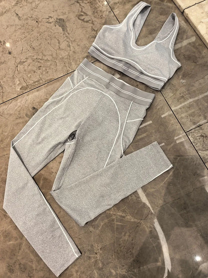 2026 Summer New Women's Sports Line Splicing Bra High Waist Yoga Pants Two Piece Set