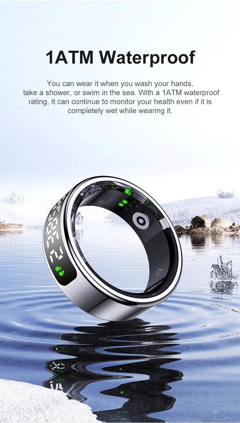 Touch Display Smart Ring R11C with Charging Box-1ATM Waterproof Step Health Tracker 5.2 BLE Heart Rate Blood Oxygen Monitor