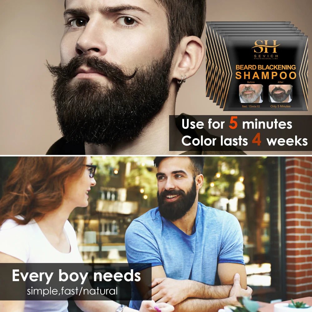Efficient Hair Dye Blackening Beard Shampoo Paint Men Beard Coloring Dye Natural Temporary Blackening Moustache Shampoo 10pcs