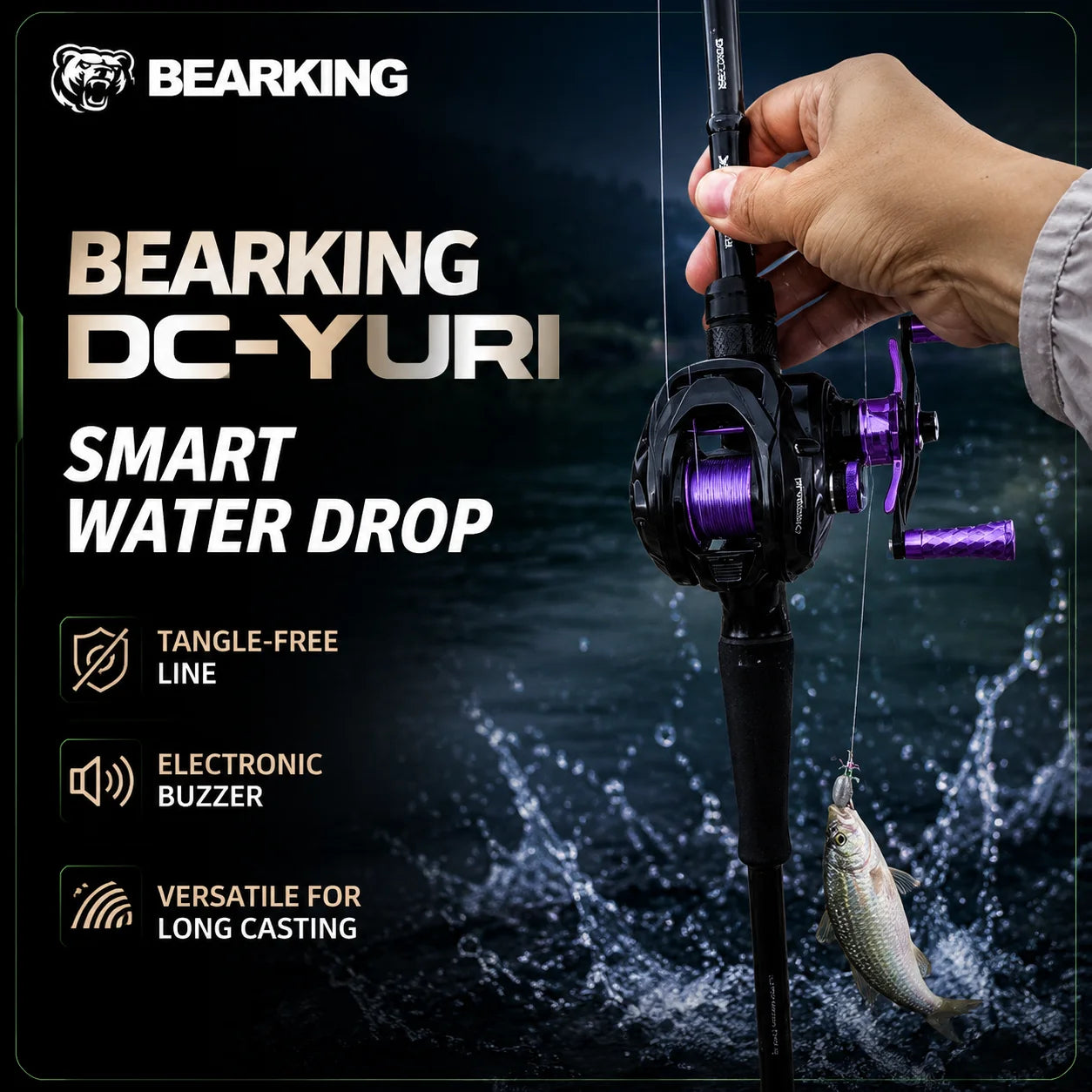 BEARKING YURI-DC Baitcasting Reel 5+1BB 7.1:1 158g Carbon Frame G1 Aluminum Gear Intelligent DC Brake Felt Drag Washer