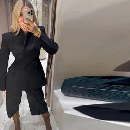 Elegant Solid Women's Blazer Trouser Suits Lapel Single-Breasted Wide Leg Pants Lady Set 2026 Spring 2 Pieces Set Women