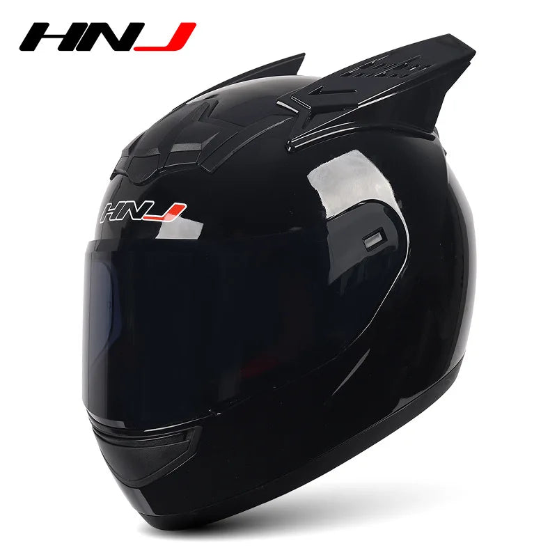 HNJ Men Motorcycle Helmet Women Full Face Helmet Riding Personality Horn Pink Helmet DOT Certification casco moto
