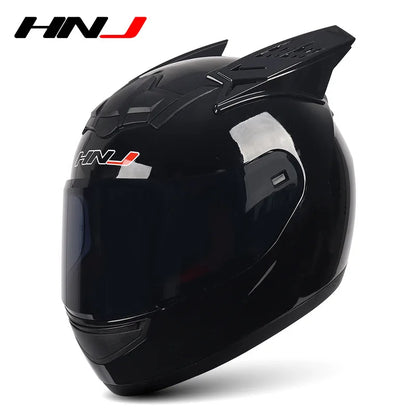 HNJ Men Motorcycle Helmet Women Full Face Helmet Riding Personality Horn Pink Helmet DOT Certification casco moto