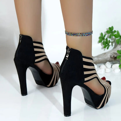 Women's Summer Sandals 2026 Sexy Open-toe High-heeled Sandals Striped Platform Stage Performance Pole Dance Shoes Woman Pumps