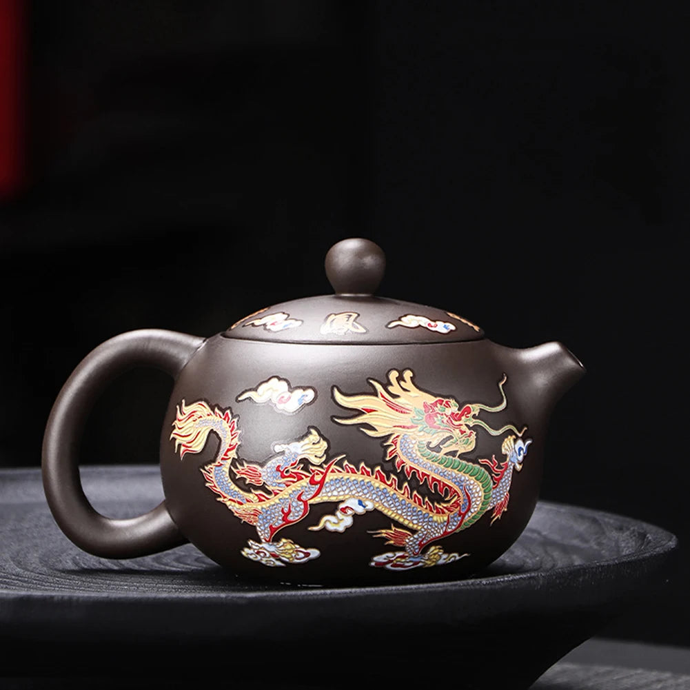 Hand-made Dragons Phoenixs Color-changing Purple Clay Teapot Reusable Tea Pot For Brewings Tea Cup Infuser Teapot Valuable Gift