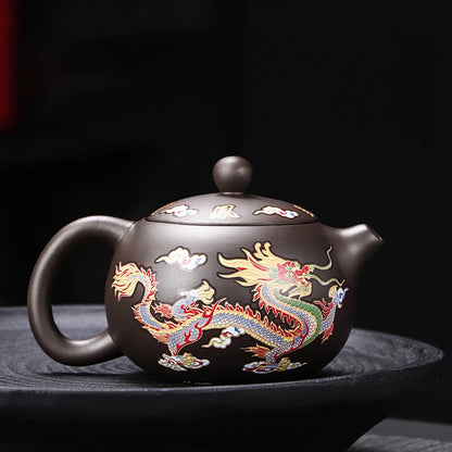 Hand-made Dragons Phoenixs Color-changing Purple Clay Teapot Reusable Tea Pot For Brewings Tea Cup Infuser Teapot Valuable Gift