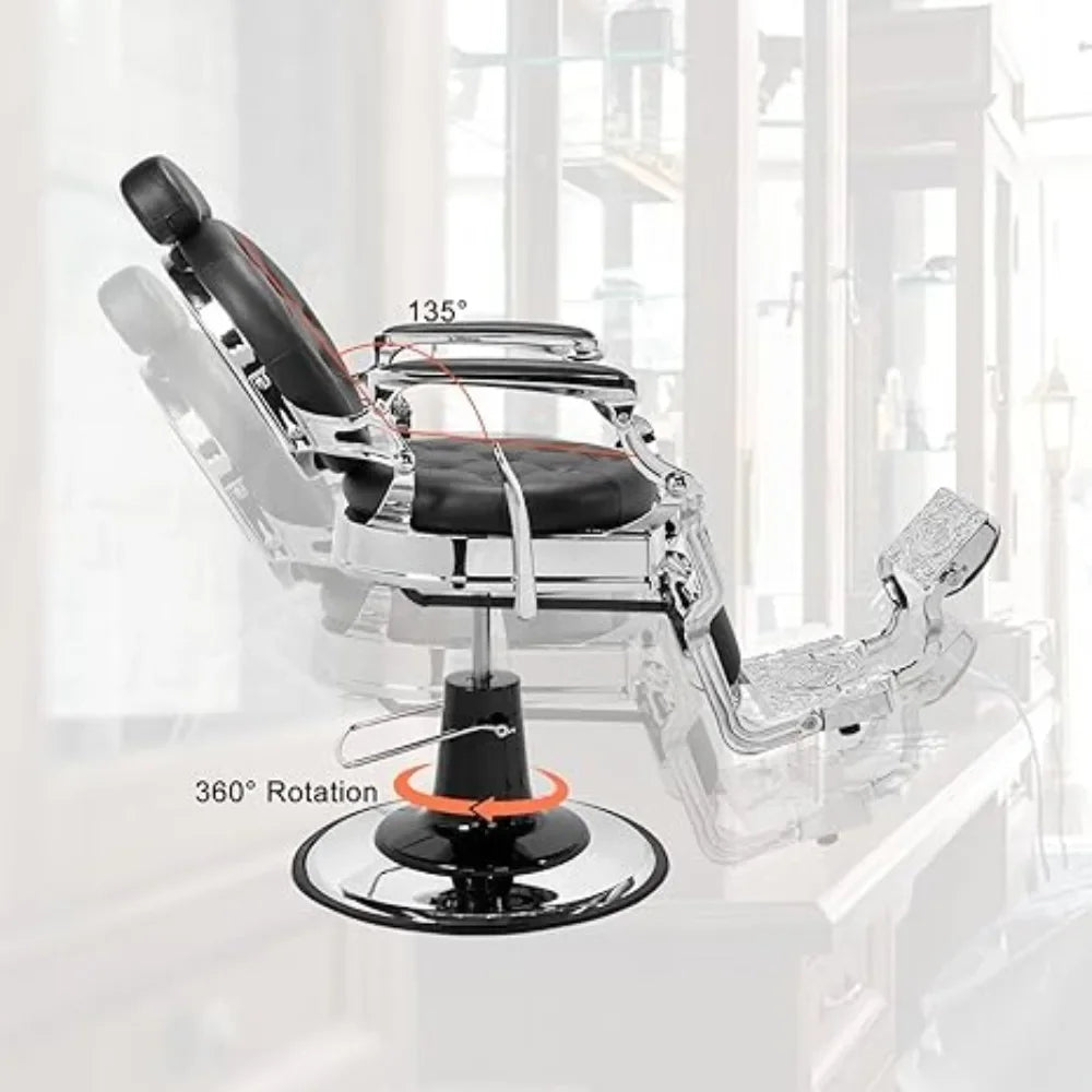 700lbs Heavy Duty Vintage Recline Barber Chair – Hydraulic, 360° Rotatable with Headrest for Professional Salons,Customized