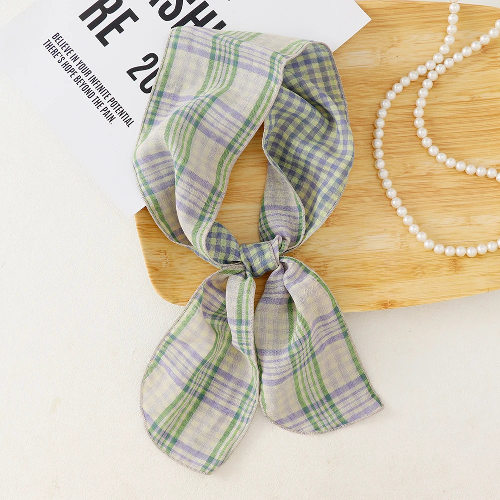 British Cotton Skinny Plaid Scarf Fashionable Outfit Hairband Necktie Scarf Small Shawl Headscarf Neck Protection Scarf 11X120cm