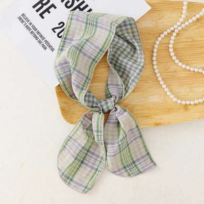 British Cotton Skinny Plaid Scarf Fashionable Outfit Hairband Necktie Scarf Small Shawl Headscarf Neck Protection Scarf 11X120cm