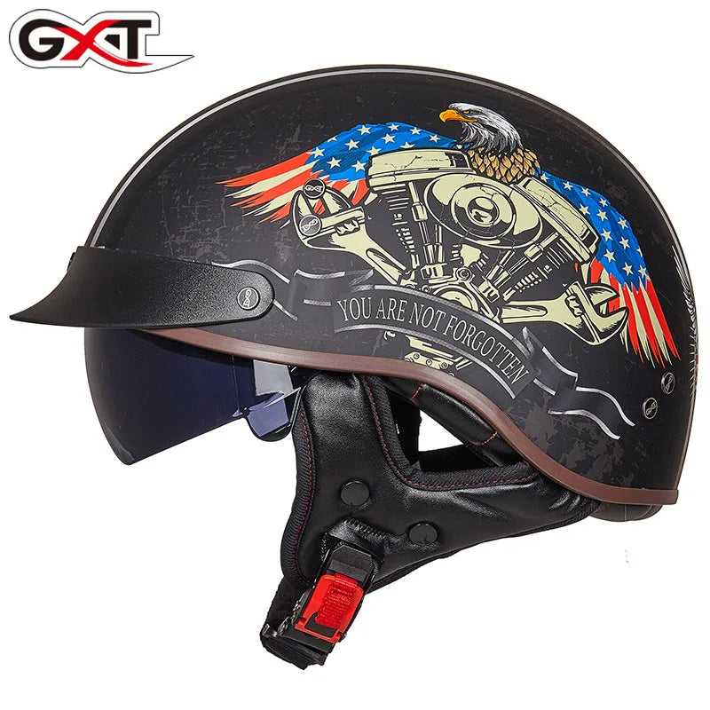 Retro Half Helmet Motorcycle Cruiser Helmet German Style Vintage Casco Moto Open Face Chopper Biker Pilot DOT Capacetes Para